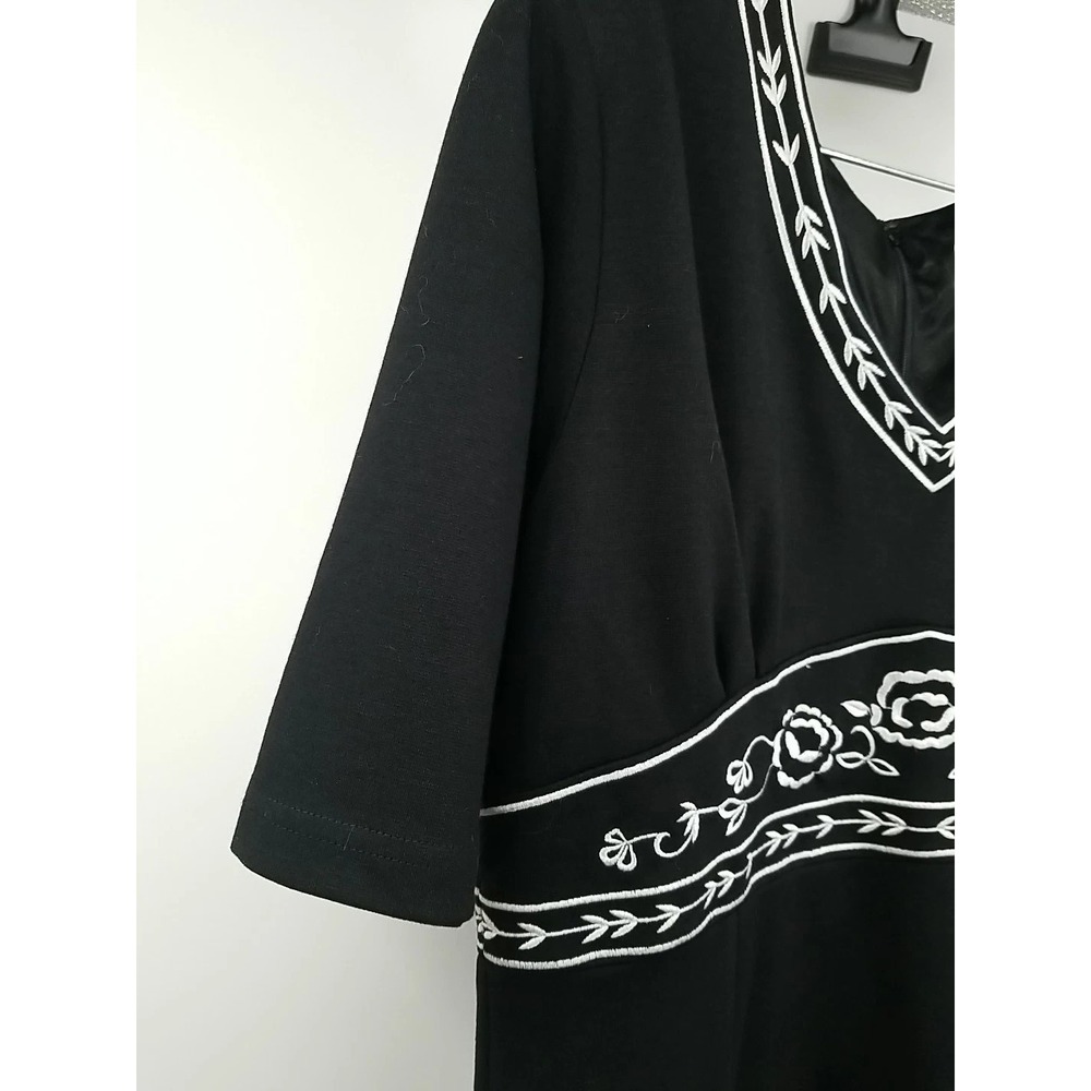 Fleur By David Rodriguez Womens Floral Short‎ Sleeve Embroidered Black Dress 12 - Picture 2 of 7
